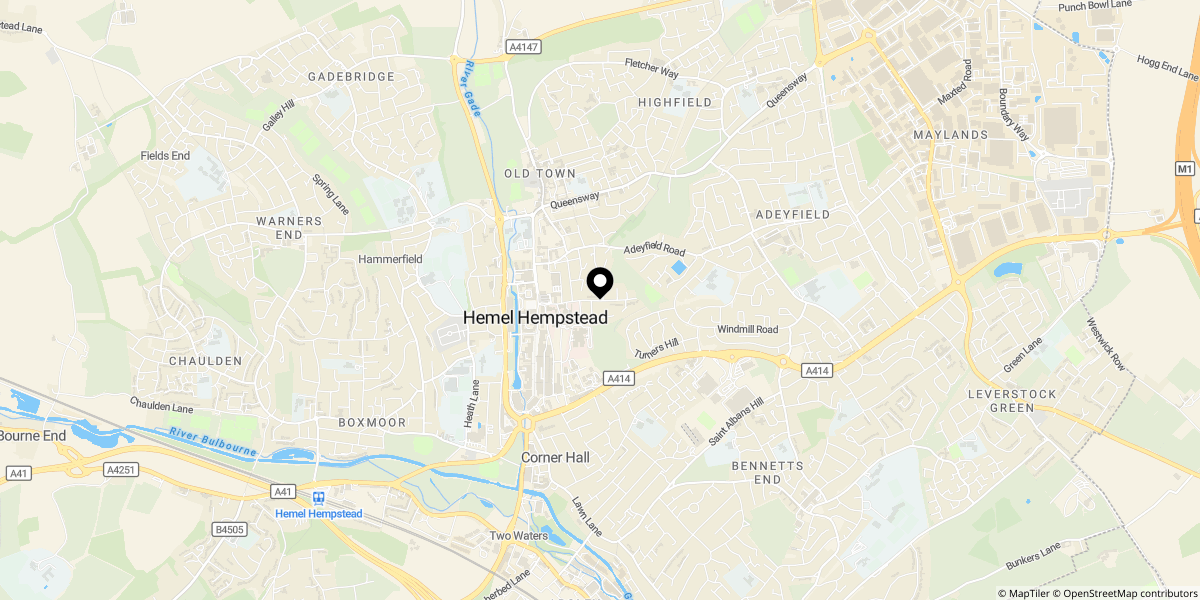 Approximate location of Hillfield Road, Hemel Hempstead