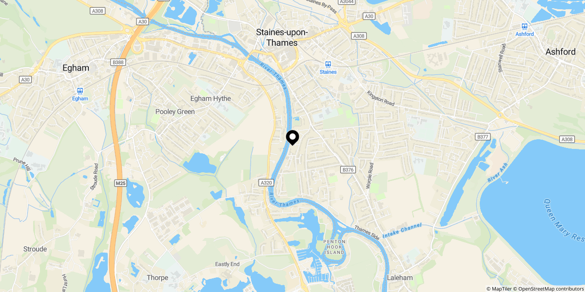Approximate location of Penton Court, Staines-upon-Thames, TW18 