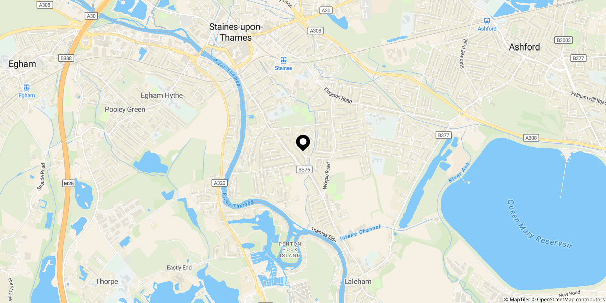 Approximate location of The Doultons, Octavia Way, Staines, TW18